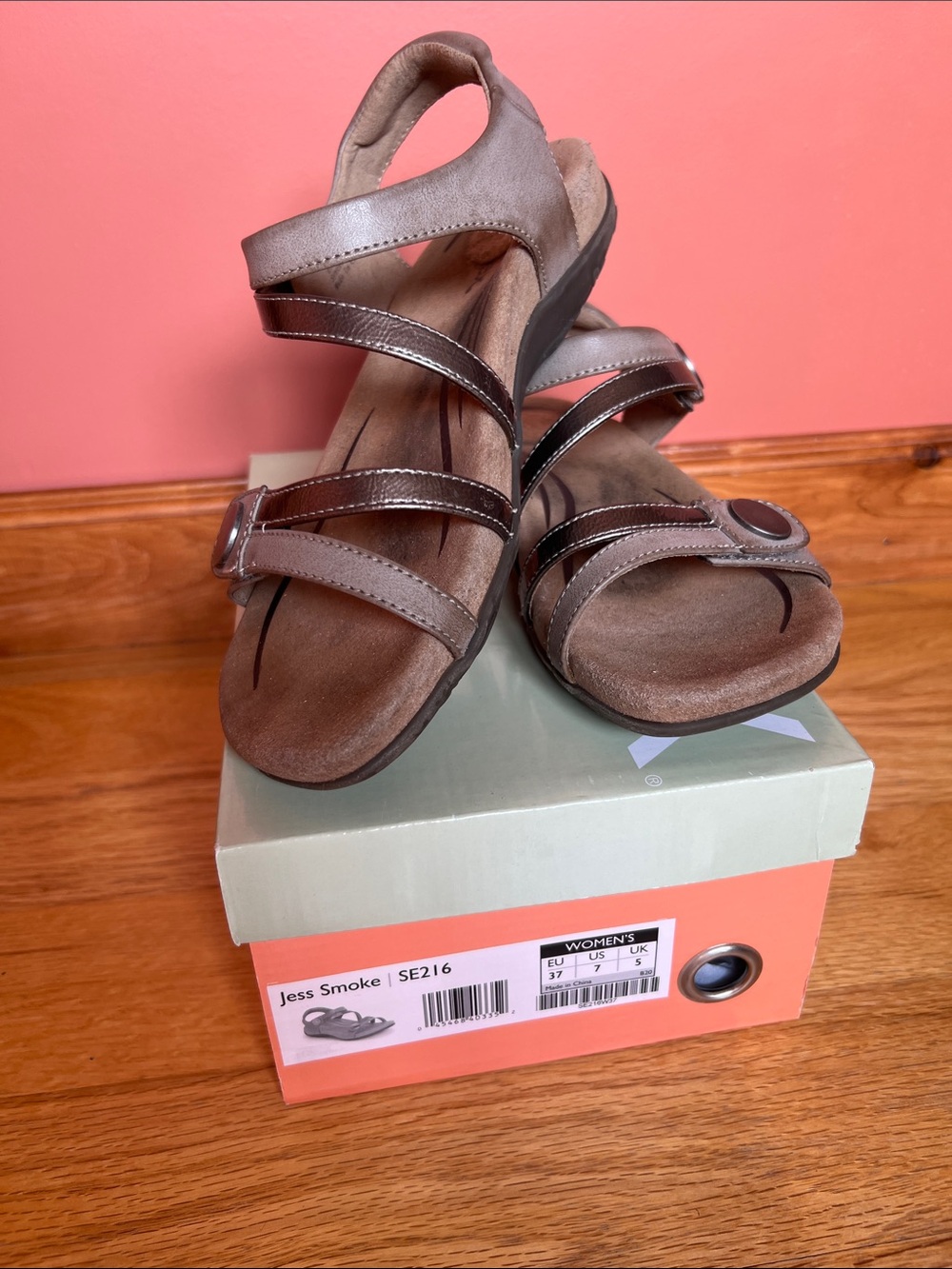 Aetrex Jess Smoke Brown Strappy Comfort Sandals